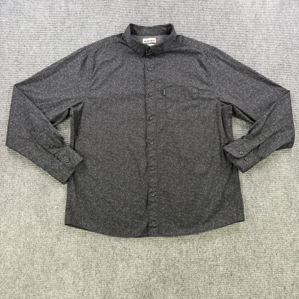 Ariat Mens Marcel Modern Fit Long Sleeve Button Down Shirt Black Grey Floral - Picture 2 of 13